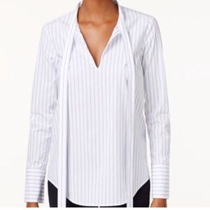 Michael Kors Striped Tie Neck Blouse